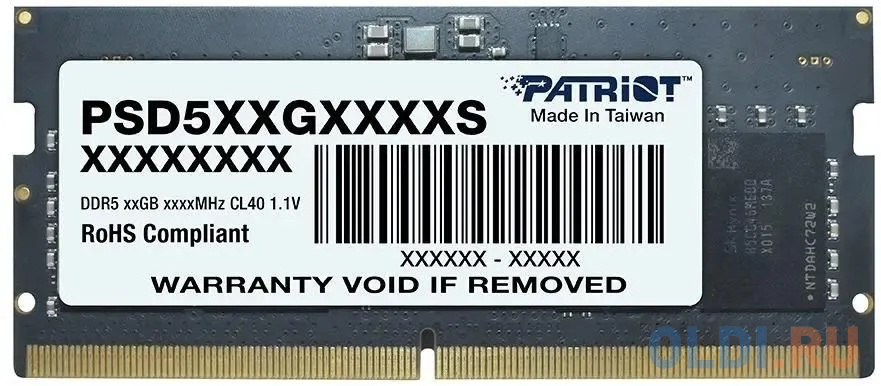 Память DDR5 16Gb 4800MHz Patriot PSD516G480081S RTL PC5-38400 CL40 SO-DIMM 260-pin 1.1В dual rank память ddr5 8gb 4800mhz kingmax km sd5 4800 8gs rtl pc5 38400 cl40 so dimm 260 pin 1 1в single rank ret
