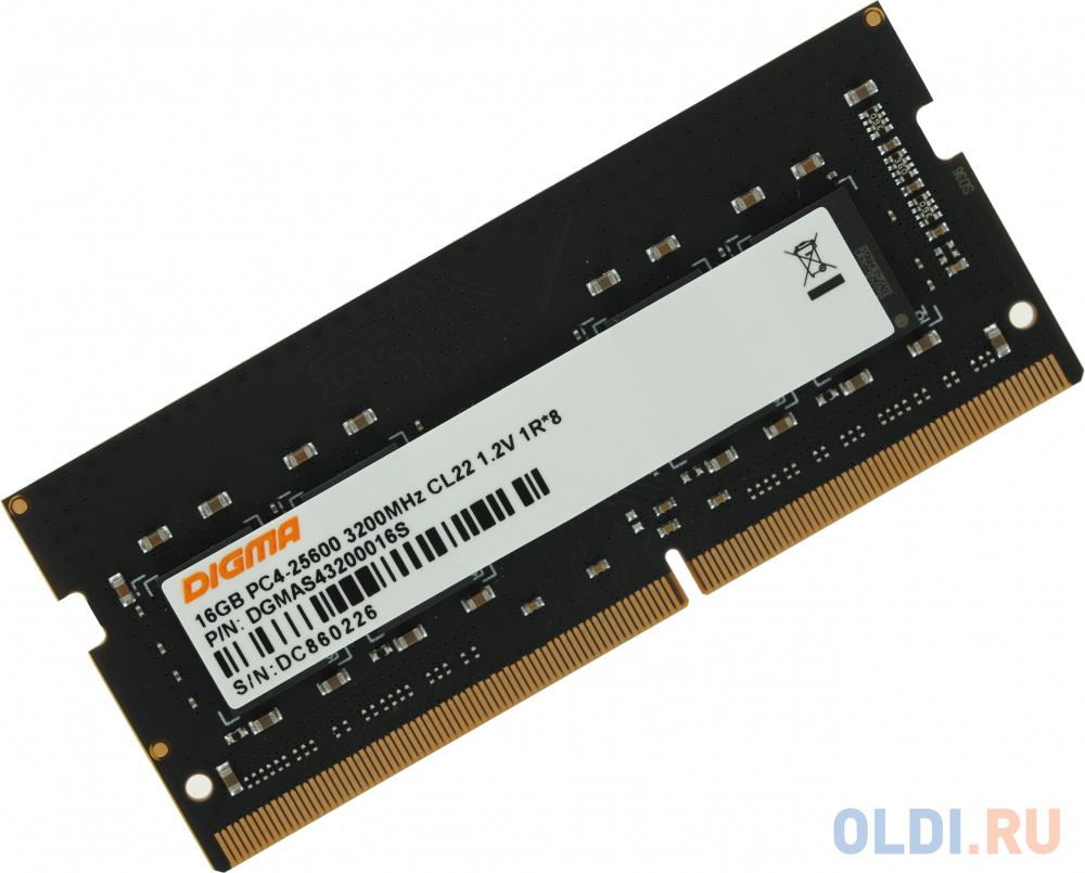 Память DDR4 16Gb 3200MHz Digma DGMAS43200016S RTL PC4-25600 CL22 SO-DIMM 260-pin 1.2В single rank фото