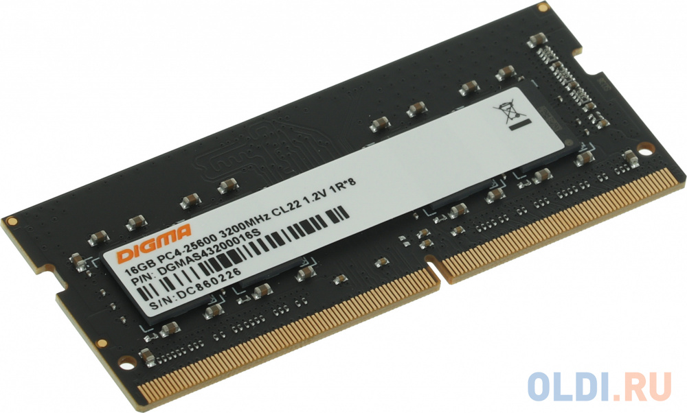 Память DDR4 16Gb 3200MHz Digma DGMAS43200016S RTL PC4-25600 CL22 SO-DIMM 260-pin 1.2В single rank фото