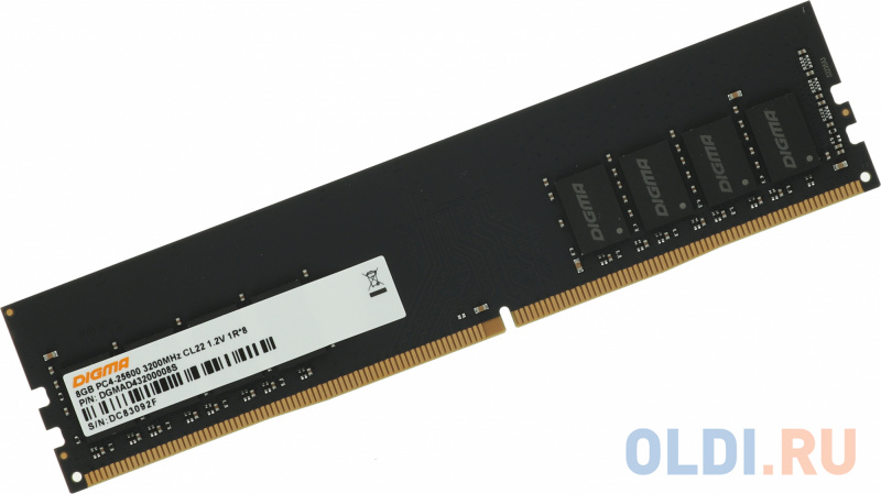 Память DDR4 8Gb 3200MHz Digma DGMAD43200008S RTL PC4-25600 CL22 DIMM 288-pin 1.2В single rank Ret фото
