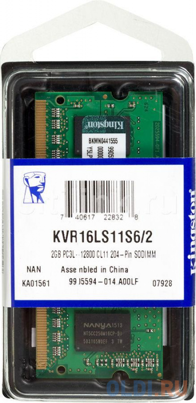 

Модуль памяти для ноутбука SODIMM 2GB PC12800 DDR3 SO KVR16LS11S6/2G KINGSTON
