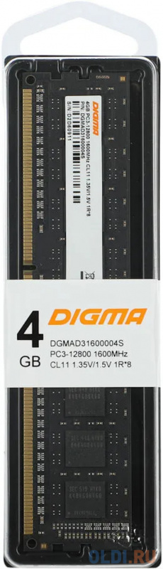 Оперативная память Digma DGMAD31600004S DDR3L -  4ГБ 1600, DIMM,  Ret фото