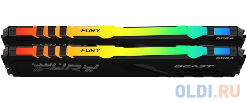 Модуль памяти DDR 5 DIMM 64Gb PC44800, 5600Mhz, Kingston FURY Beast Black RGB CL40 (Kit of 2) (KF556C40BBAK2-64) (retail) фото