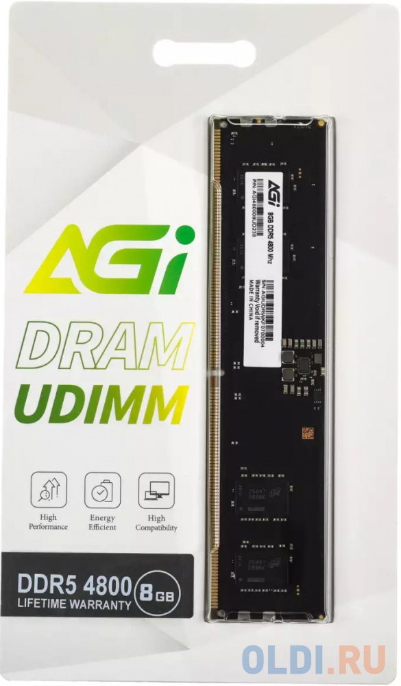 Память DDR5 8GB 4800MHz AGi AGI480008UD238 RTL PC5-38400 CL40 DIMM 288-pin 1.1В single rank Ret