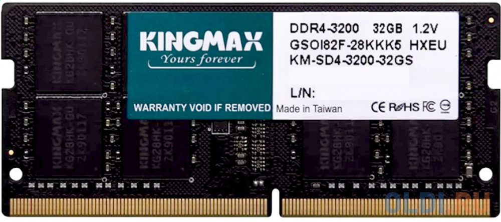Память DDR4 32GB 3200MHz Kingmax KM-SD4-3200-32GS RTL PC4-25600 CL22 SO-DIMM 260-pin 1.2В dual rank Ret память ddr4 kingston ksm32rs4 32mfr 32gb dimm ecc reg pc4 25600 cl22 3200mhz