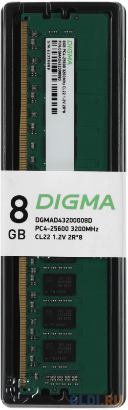 Оперативная память для компьютера Digma DGMAD43200008D DIMM 8Gb DDR4 3200 MHz DGMAD43200008D