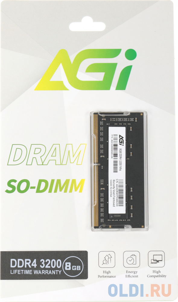 Память DDR4 8GB 3200MHz AGi AGI320008SD138 SD138 OEM PC4-25600 SO-DIMM 260-pin OEM - фото 1