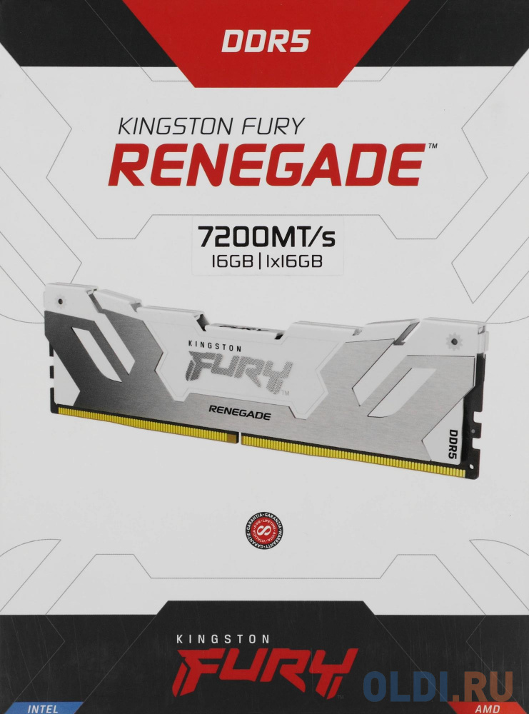 

Оперативная память для компьютера Kingston Fury Renegade White DIMM 16Gb DDR5 7200 MHz KF572C38RW-16