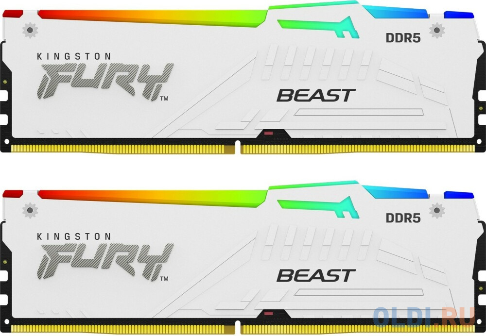 Оперативная память для компьютера Kingston Fury Beast White RGB DIMM 64Gb DDR5 5200 MHz KF552C40BWAK2-64 - Fury Beast White RGB