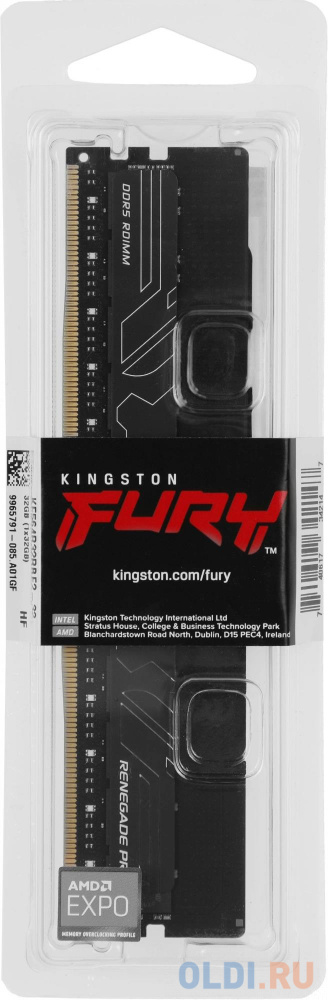 Модуль памяти Kingston 32GB DDR5 6400 FURY Renegade Pro RDIMM Black EXPO ECC Registered DIMM (Single Module) 2RX8 32-39-39 1.4V 288-pin 16Gbit