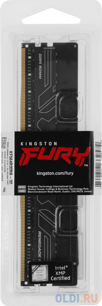 Модуль памяти Kingston 32GB DDR5 6400 FURY Renegade Pro RDIMM Black XMP ECC Registered DIMM (Single Module) 1RX4 32-39-39 1.4V 288-pin 16Gbit