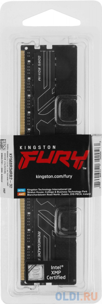 Модуль памяти Kingston 32GB DDR5 6800 FURY Renegade Pro RDIMM Black XMP ECC Registered DIMM (Single Module) 2RX8 34-44-44 1.4V 288-pin 16Gbit