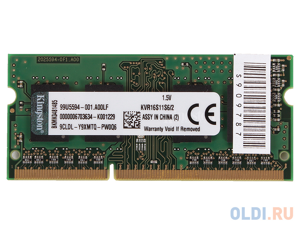 Оперативная память для ноутбука Kingston KVR16S11S6/2 SO-DIMM 2Gb DDR3 1600 MHz KVR16S11S6/2 фото