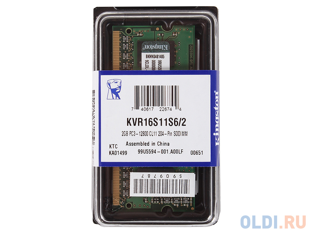 Оперативная память для ноутбука Kingston KVR16S11S6/2 SO-DIMM 2Gb DDR3 1600 MHz KVR16S11S6/2 фото