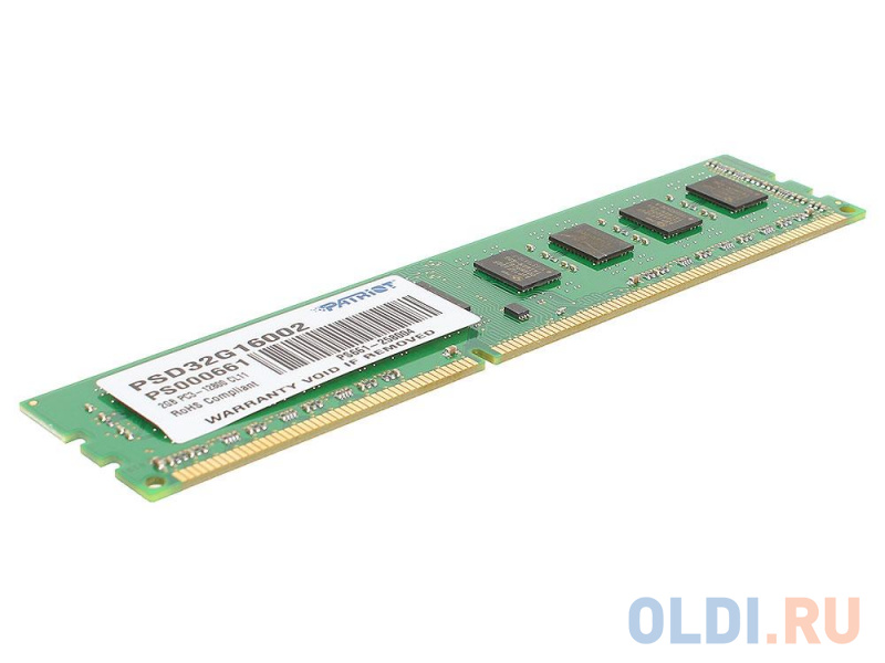 

Оперативная память для компьютера Patriot PSD32G16002 DIMM 2Gb DDR3 1600MHz