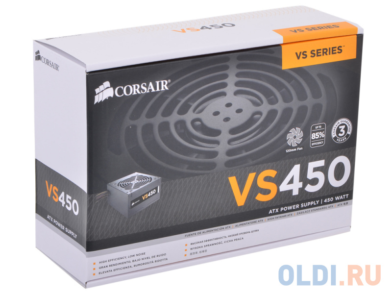 Блок питания corsair vs450 с активным pfc стандартом 80 plus защитой от перегрузки и замыкания