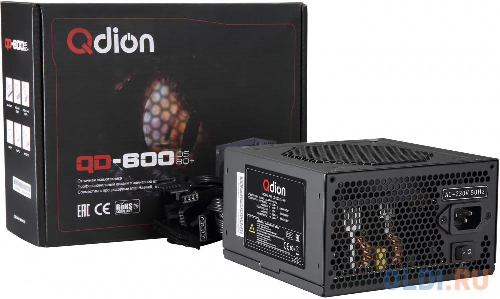 Power Supply FSP QDION ATX 600W, 120mm, 5xSATA, 1xPCI-E, APFC, 80+, Retail QD-600DS 80+ - фото 5