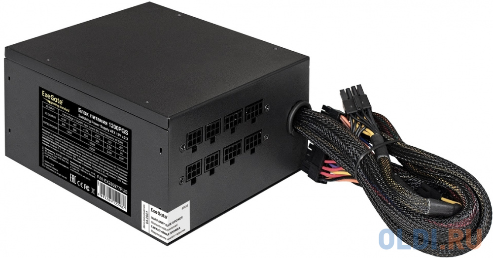 Блок питания Exegate Gaming Standard 1200PGS 1200 Вт, цвет черный, размер 86x150x160 мм
