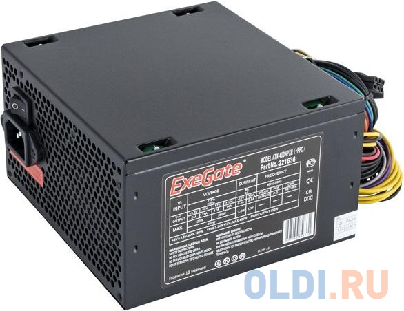 Exegate EX221636RUS-S Блок питания 400NPXE(+PFC), ATX, SC, black,12cm fan, 24p+4p, 6/8p PCI-E, 3*SATA, 2*IDE, FDD + кабель 220V с защитой от выдергива - фото 1