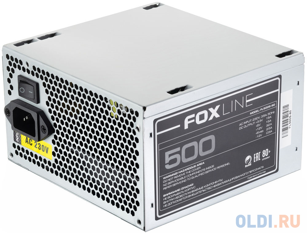 Power Supply Foxline, 500W, ATX, APFC, 120FAN, CPU 8(4+4)pin, MB 24pin, PCI-E 6+2pin, 1*PATA, 3*SATA, 80+ fan hub id cooling fh 10 pwm 10 ports sata power
