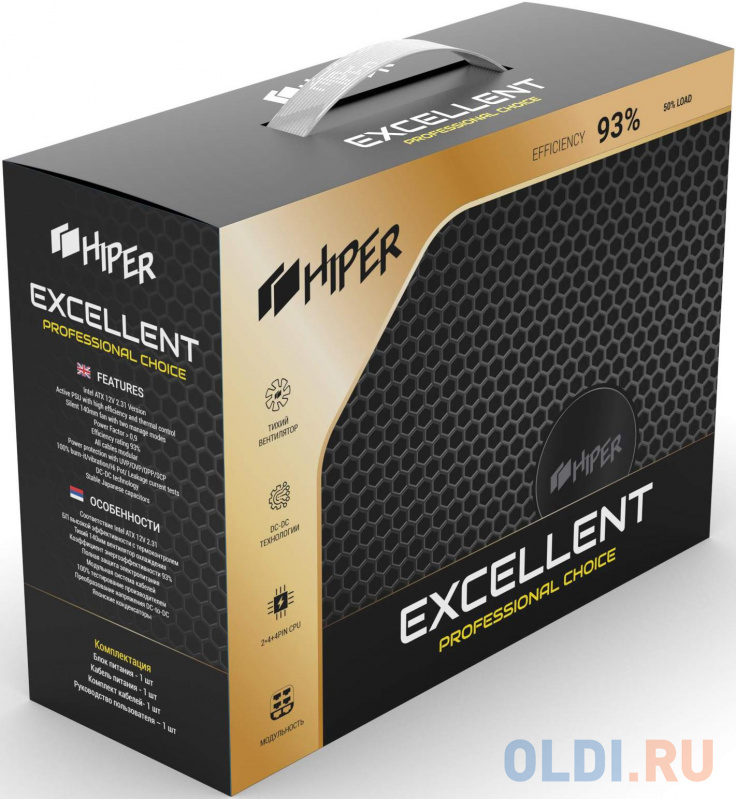 блок питания для ПК 1000 Ватт/ PSU HIPER HPG-1000FM (1000W 80+Gold, 14cm Fan, 220V input, Efficiency 90%, Modular, Black) BOX фото