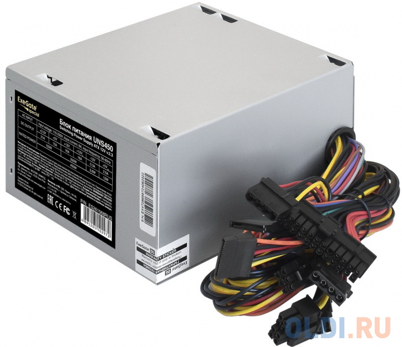 Блок питания 450W ExeGate UNS450 (ATX, 12cm fan, 24pin, 4+4pin, PCI-E, 3xSATA, 2xIDE) фото