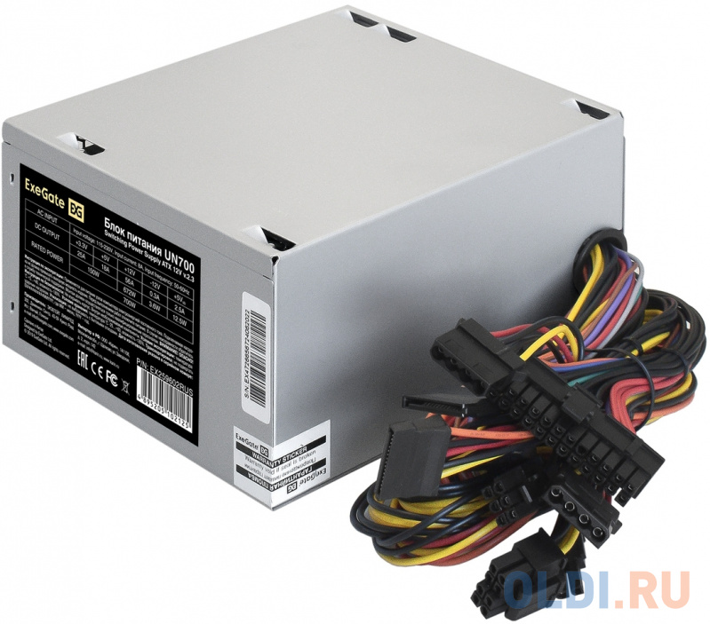 Блок питания 700W ExeGate UN700 (ATX, 12cm fan, 24pin, 2x(4+4)pin, 2xPCI-E, 5xSATA, 3xIDE) фото