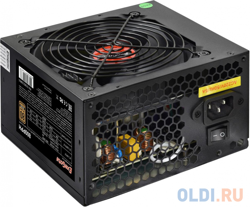 Блок питания 800W ExeGate 80 PLUS® Bronze 800PPH (ATX, APFC, КПД 89% (80 PLUS Bronze), 12cm fan, 24pin, 2x(4+4)pin, 4xPCI-E, 8xSATA, 4xIDE, RTL(color фото