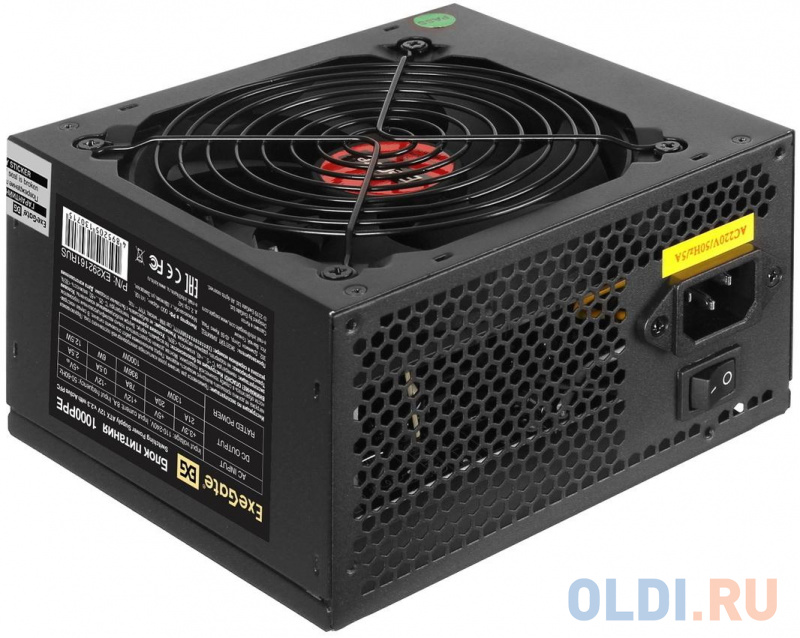 Блок питания 1000W ExeGate 1000PPE (ATX, APFC, КПД 80% (80 PLUS), 12cm fan, 20+4pin, 2x2x(4+4)pin, 6xPCI-E, 6xSATA, 4xIDE, black) фото