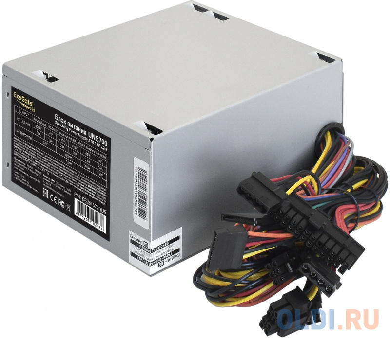 Блок питания 700W ExeGate UNS700 (ATX, SC, 12cm fan, 24pin, 4pin, PCIe, 3xSATA, 2xIDE, FDD, кабель 220V с защитой от выдергивания) фото