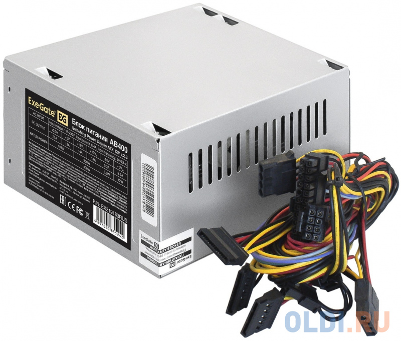 Блок питания 400W ExeGate AB400 (ATX, PC, 8cm fan, 24pin, 4pin, 3xSATA, 2xIDE, FDD, кабель 220V в комплекте) фото