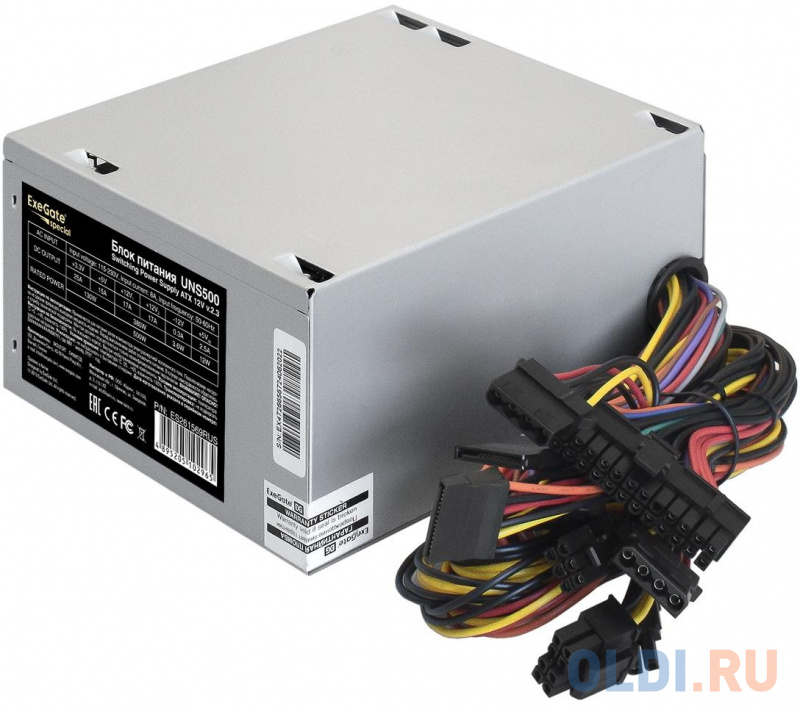 Блок питания 500W ExeGate UN500 (ATX, PC, 12cm fan, 24pin, 4pin, PCIe, 3xSATA, 2xIDE, FDD, кабель 220V в комплекте) фото