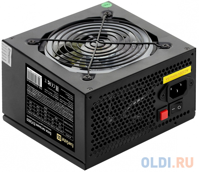 Блок питания 800W ExeGate EVO800 (ATX, APFC, PC, 12cm RGB fan, 24pin, (4+4)pin, PCIe, 5xSATA, 3xIDE, FDD, Cable Management, black, кабель 220V в компл фото