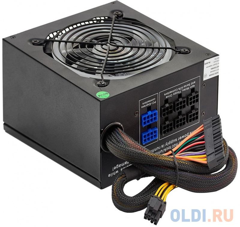 Блок питания 800W ExeGate EVO800 (ATX, APFC, PC, 12cm RGB fan, 24pin, (4+4)pin, PCIe, 5xSATA, 3xIDE, FDD, Cable Management, black, кабель 220V в компл фото
