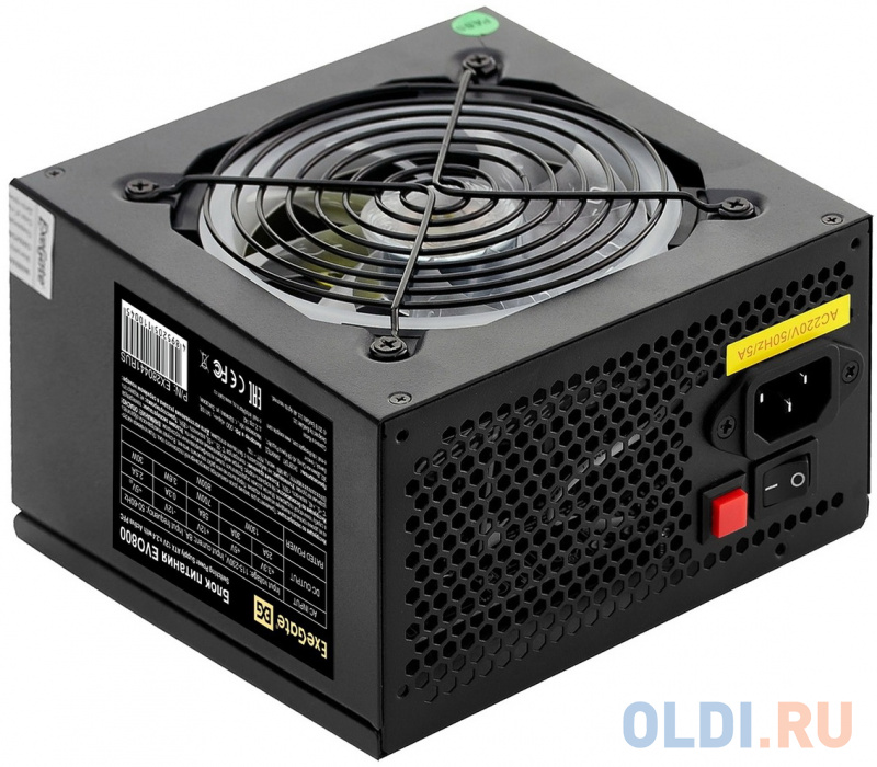 Блок питания 800W ExeGate EVO800 (ATX, APFC, SC, 12cm RGB fan, 24pin, (4+4)pin, PCIe, 5xSATA, 3xIDE, FDD, Cable Management, black, кабель 220V с защит фото