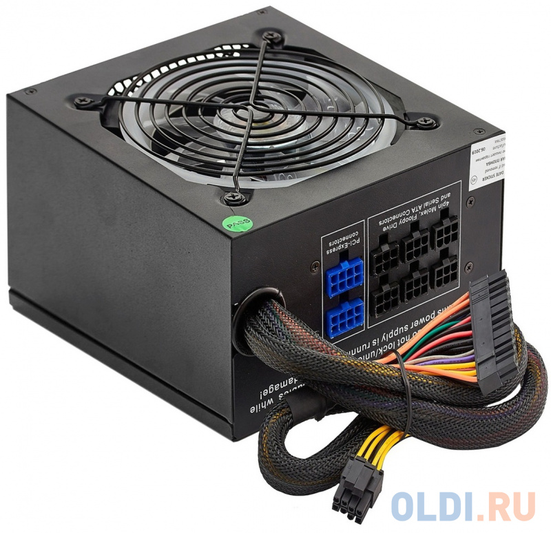 Блок питания 800W ExeGate EVO800 (ATX, APFC, SC, 12cm RGB fan, 24pin, (4+4)pin, PCIe, 5xSATA, 3xIDE, FDD, Cable Management, black, кабель 220V с защит фото