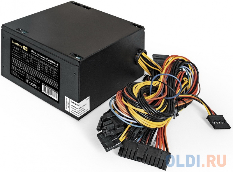 Блок питания 800W ExeGate EVO800-LT (ATX, APFC, PC, 12cm RGB fan, 24pin, (4+4)pin, PCI-E, 5xSATA, 3xIDE, FDD, black, кабель 220V в комплекте) фото