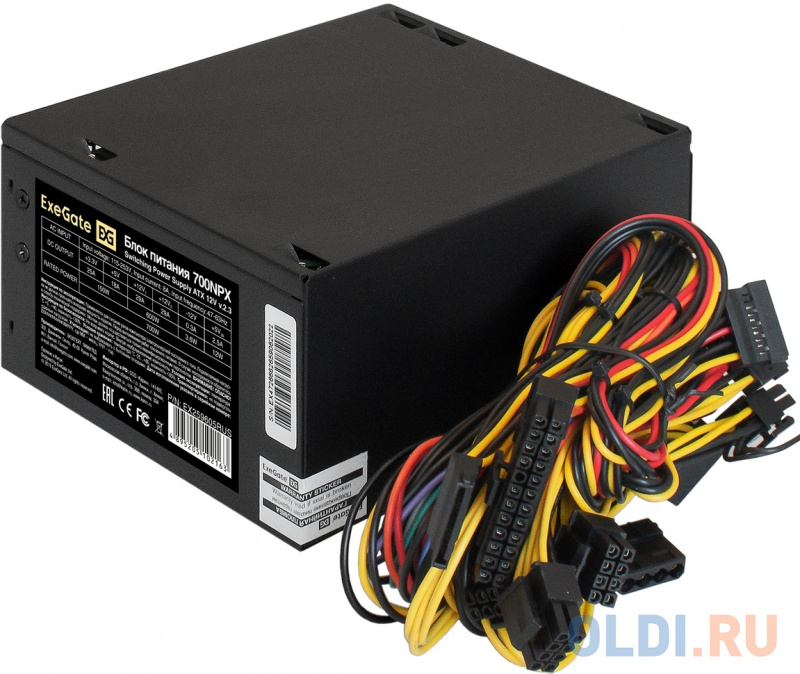 Блок питания 700W ExeGate 700NPX (ATX, SC, 12cm fan, 24pin, 4pin, PCIe, 3xSATA, 2xIDE, FDD, black, кабель 220V с защитой от выдергивания) фото
