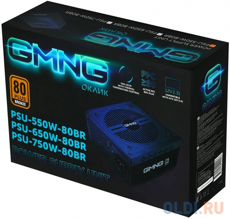 Блок питания Оклик ATX 550W GMNG PSU-550W-80BR 80+ bronze (24+4+4pin) APFC 120mm fan 5xSATA RTL фото