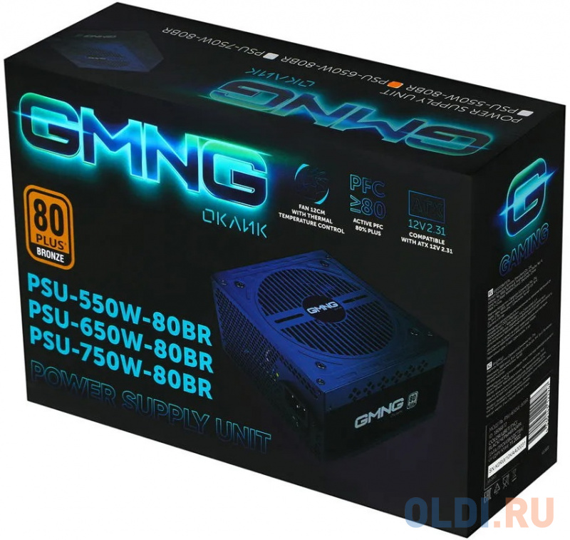 Блок питания Оклик ATX 650W GMNG PSU-650W-80BR 80+ bronze (24+4+4pin) APFC 120mm fan 6xSATA RTL фото