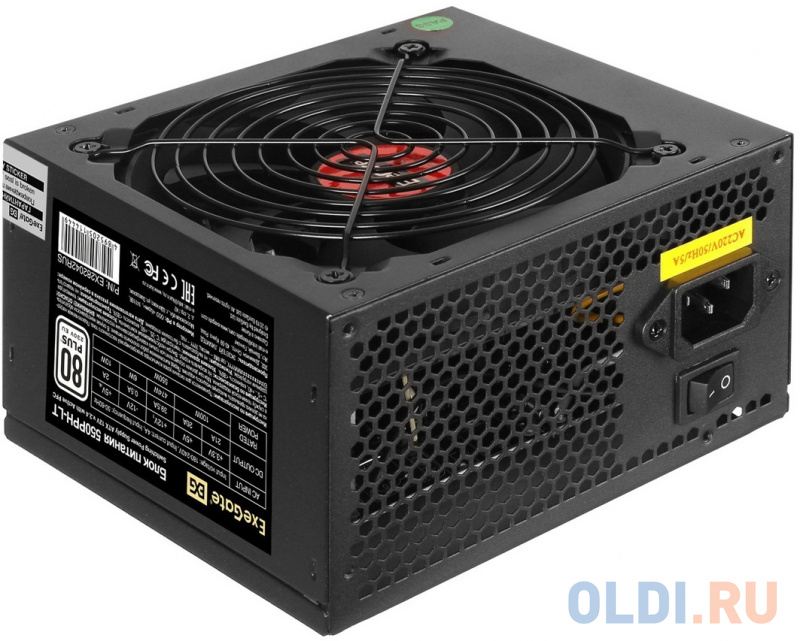 Блок питания 550W ExeGate 80 PLUS® 550PPH-LT-S (ATX, APFC, КПД 82% (80 PLUS)SC, 12cm fan, 24pin, (4+4)pin, PCIe, 5xSATA, 3xIDE, RTL, кабель 220V с защ фото
