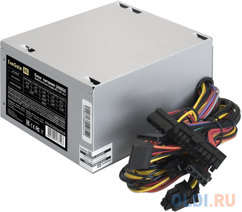 Блок питания 850W ExeGate UN850 (ATX, 12cm fan, 24pin, 2x(4+4)pin, 2xPCI-E, 5xSATA, 3xIDE, кабель 220V в комплекте) фото