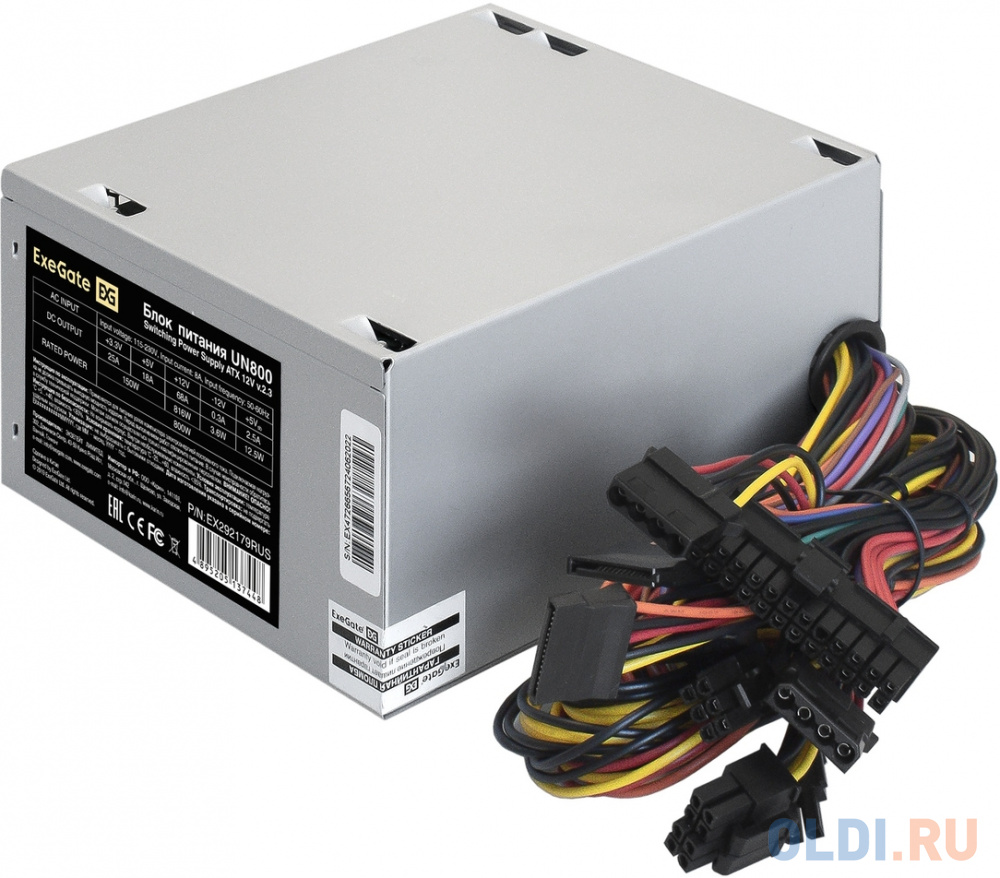 Блок питания 800W ExeGate UN800 (ATX, 12cm fan, 24pin, 2x(4+4)pin, 2xPCI-E, 5xSATA, 3xIDE, кабель 220V с защитой от выдергивания) фото