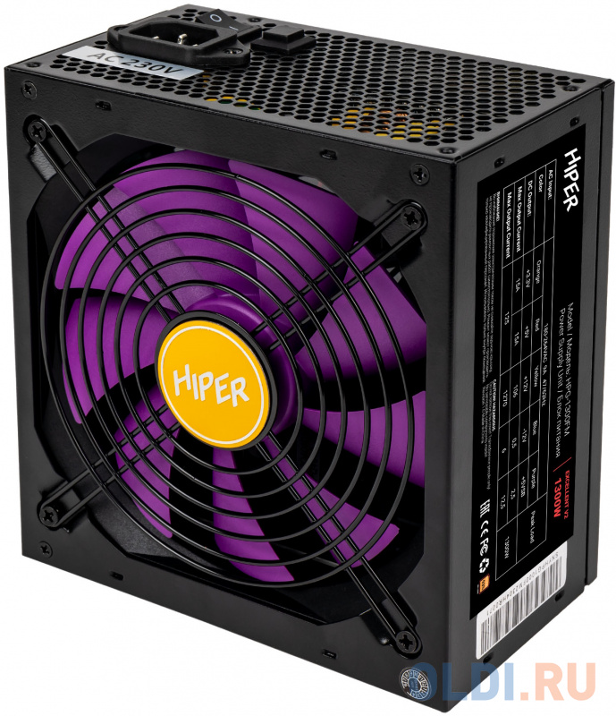 блок питания для ПК 1300 Ватт/ PSU HIPER HPG-1300FM (1300W, Gold 14cm Fan, 220V input, Efficiency 93%, Modular, Black)BOX фото