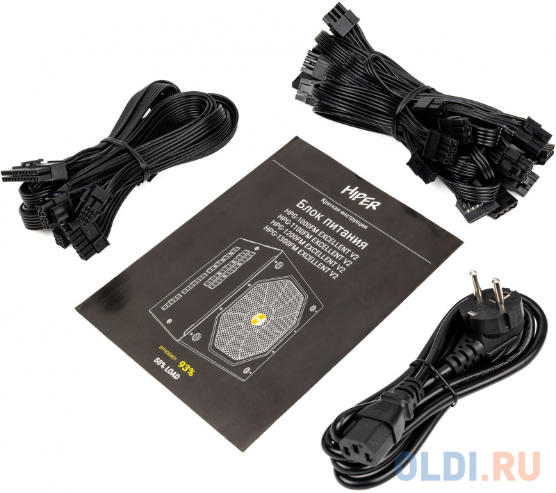 блок питания для ПК 1300 Ватт/ PSU HIPER HPG-1300FM (1300W, Gold 14cm Fan, 220V input, Efficiency 93%, Modular, Black)BOX фото