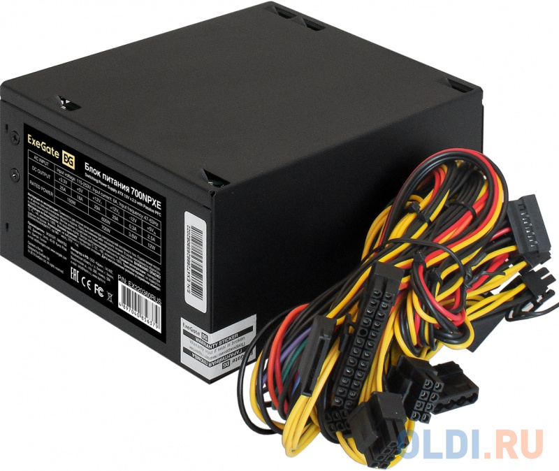 Блок питания 700W ExeGate 700NPXE (ATX, PPFC, PC, 12cm fan, 24pin, (4+4)pin, PCIe, 4xSATA, 3xIDE, FDD, black, кабель 220V в комплекте) фото