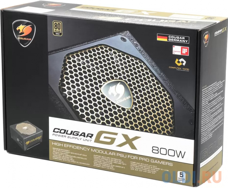 Cougar GX 800 (Модульный, Разъем PCIe-4шт,ATX v2.31, 800W, Active PFC, 140mm Fan, 80 Plus Gold) [GX800] Retail фото