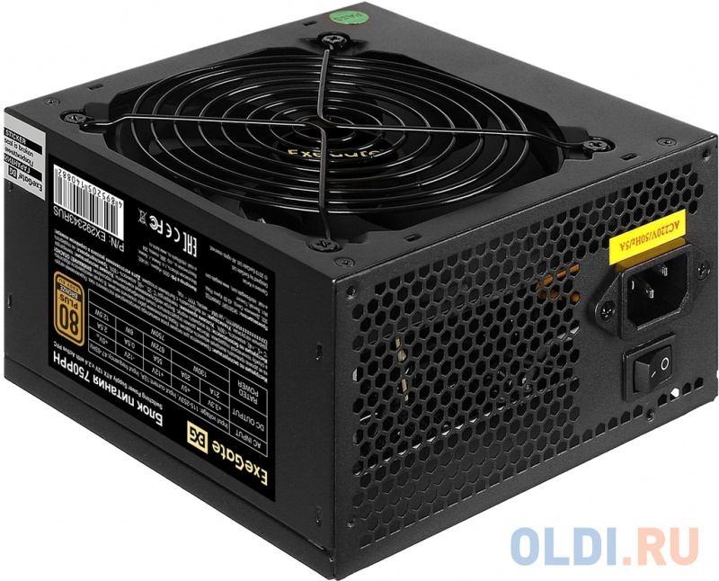 Блок питания 750W ExeGate 80 PLUS® Bronze 750PPH (ATX, APFC, КПД 85% (80 PLUS Bronze), 12cm fan, 24pin, 2x(4+4)pin, 4xPCI-E, 6xSATA, 6xIDE, black, Col фото
