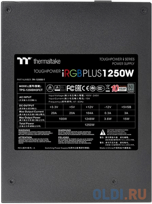 Toughpower iRGB PLUS 1250W Titanium PS-TPI-1250F3FDTE-1 /1250W/Fully Modular/Riing Duo/Full Range/Digital/80 Plus Titanium/EU/106% JP CAP/All Flat Cab Toughpower iRGB PLUS 1250W Titanium PS-TPI-1250F3FDTE-1 /1250W/Fully Modular/Riing Duo/Full Range/Digital/80 Plus Titanium/EU/106% JP CAP/All Flat Cab фото