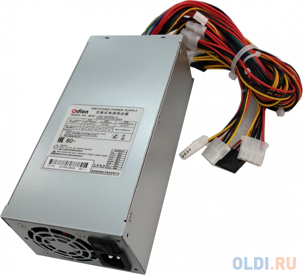 Блок питания серверный/ Server power supply Qdion Model U2A-B20600-S P/N:99SAB20600I1170111 2U Single Server Power 600W Efficiency 80 Plus Standard, C